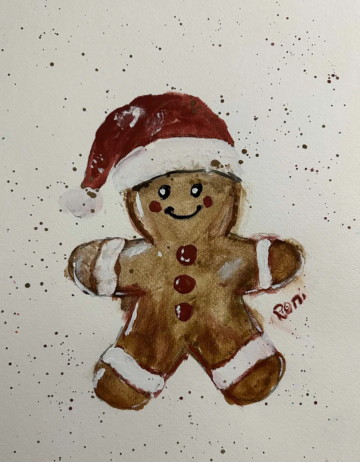 Cute Christmas Gingerbread Man greeting card with festive colors and charming holiday design.