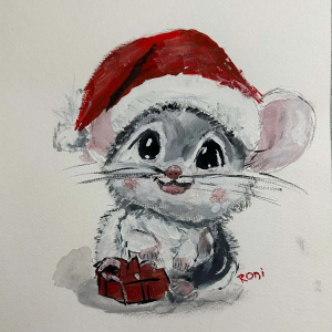 Cute Christmas Mouse greeting card with festive holiday colors and charming winter design.