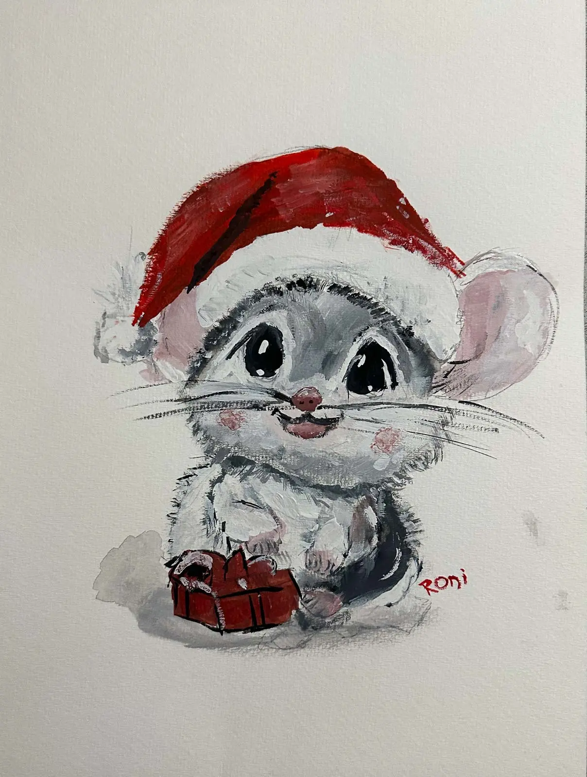 Cute Christmas Mouse greeting card with festive holiday colors and charming winter design.