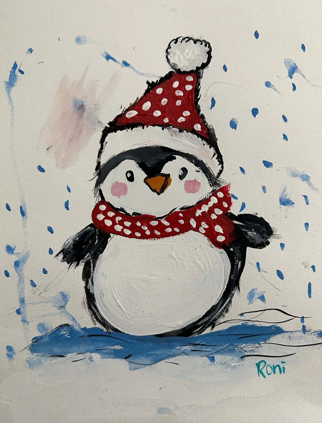 Adorable Christmas Penguin greeting card with festive winter design and cheerful holiday colors.