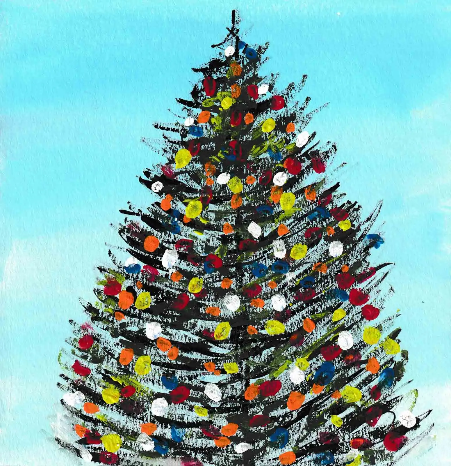 Christmas Tree with colorful lights greeting card featuring bright, festive holiday glow.