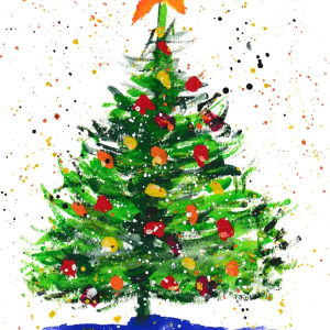 Christmas Tree with colorful lights greeting card featuring bright, festive holiday glow.