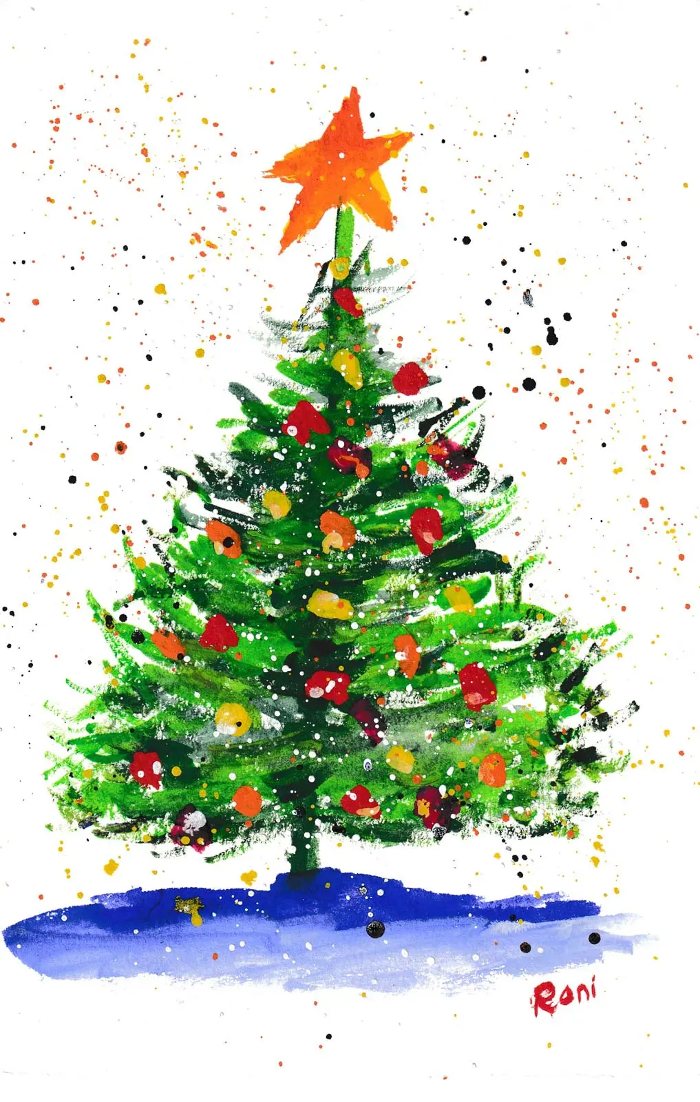 Christmas Tree with colorful lights greeting card featuring bright, festive holiday glow.