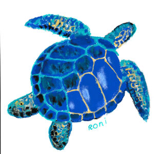 Blue Sea Turtle on White